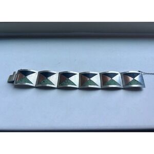 Los Castillo Taxco Mexican Sterling Silver Malachite & Onyx 825 Cuff Bracelet
